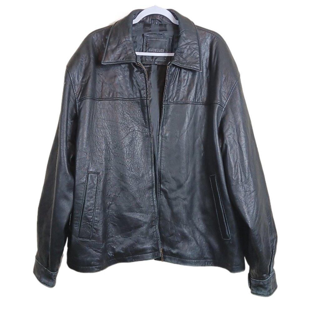 Excelled Leather Bomber Jacket Mens XL Black Classic Preppy Vtg 90s Y2K Winter